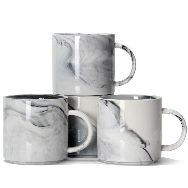 Smilatte 12 oz Stackable Coffee Mugs for Office, M101 Novelty Marble Ceramic Cup for Boy Girl lover Women Men, Set of 4, Gray - Image 1